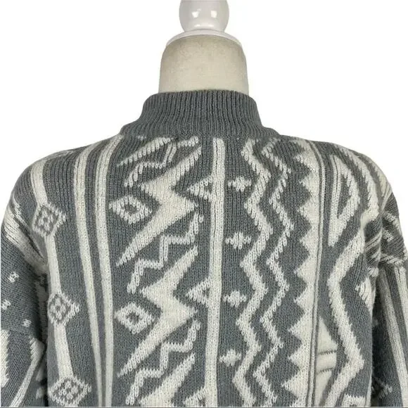 Kitty Hawk Retro Mix Print 80s Pullover Knit Sweater with Shoulder Pads Medium - Picture 8 of 13
